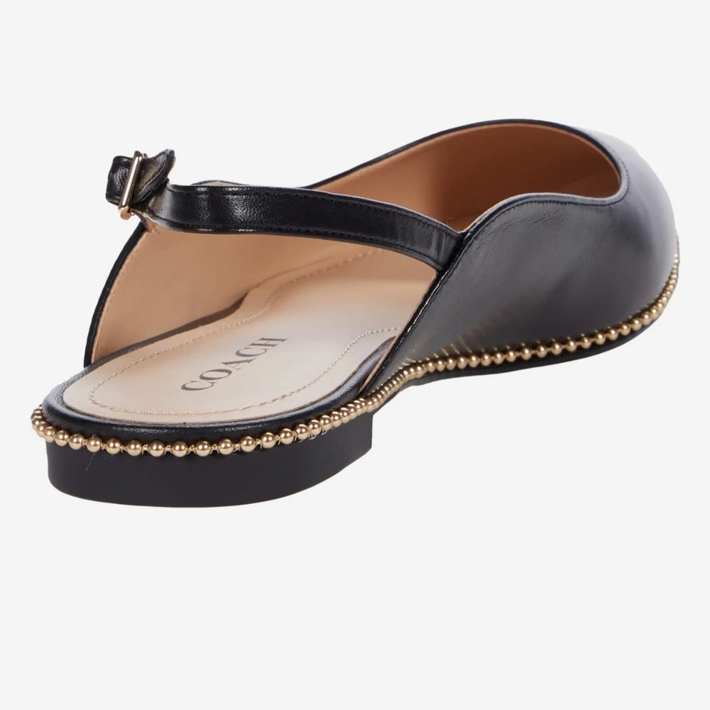 Coach Black Leather Pointed Slingback Flats with Gold Bead Trim - Picture 5 of 7